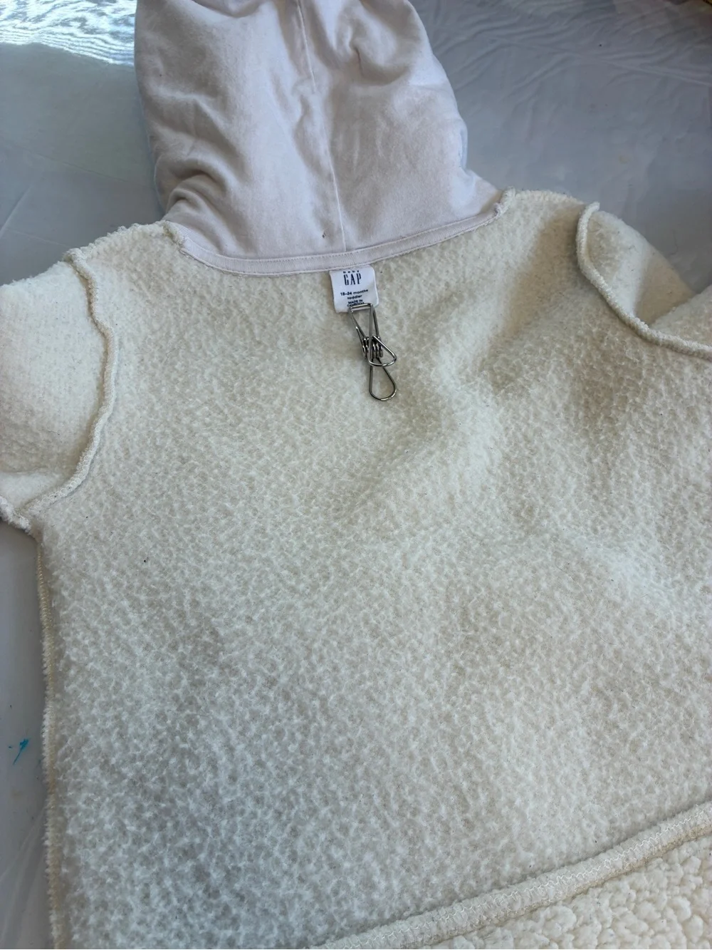 babyGap Sherpa Fleece Pullover Hoodie Ivory 18-24M Kangaroo Pocket Toddler